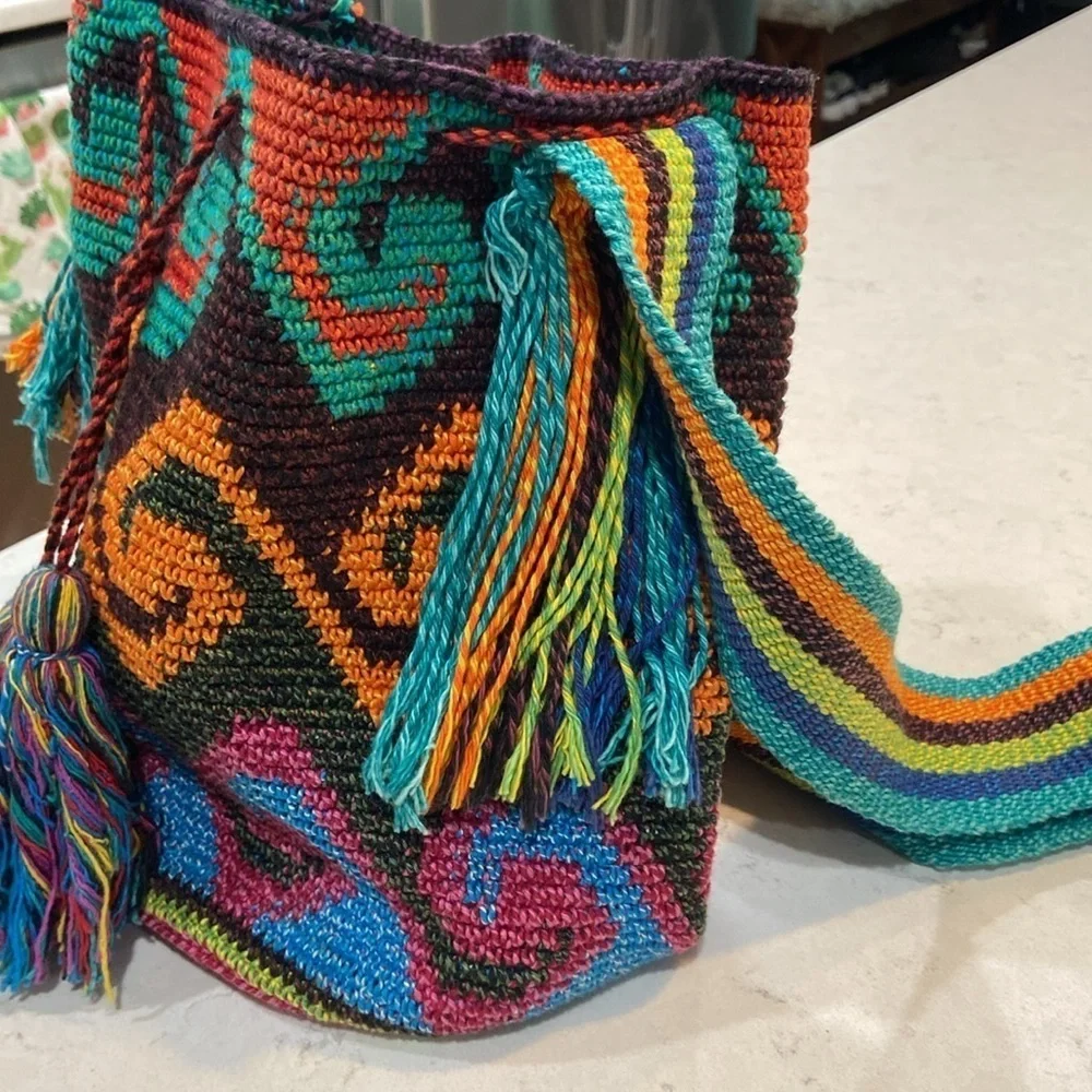 Multicolor Wayuu Artisan Crochet Shoulder Crossbody Bucket Bag